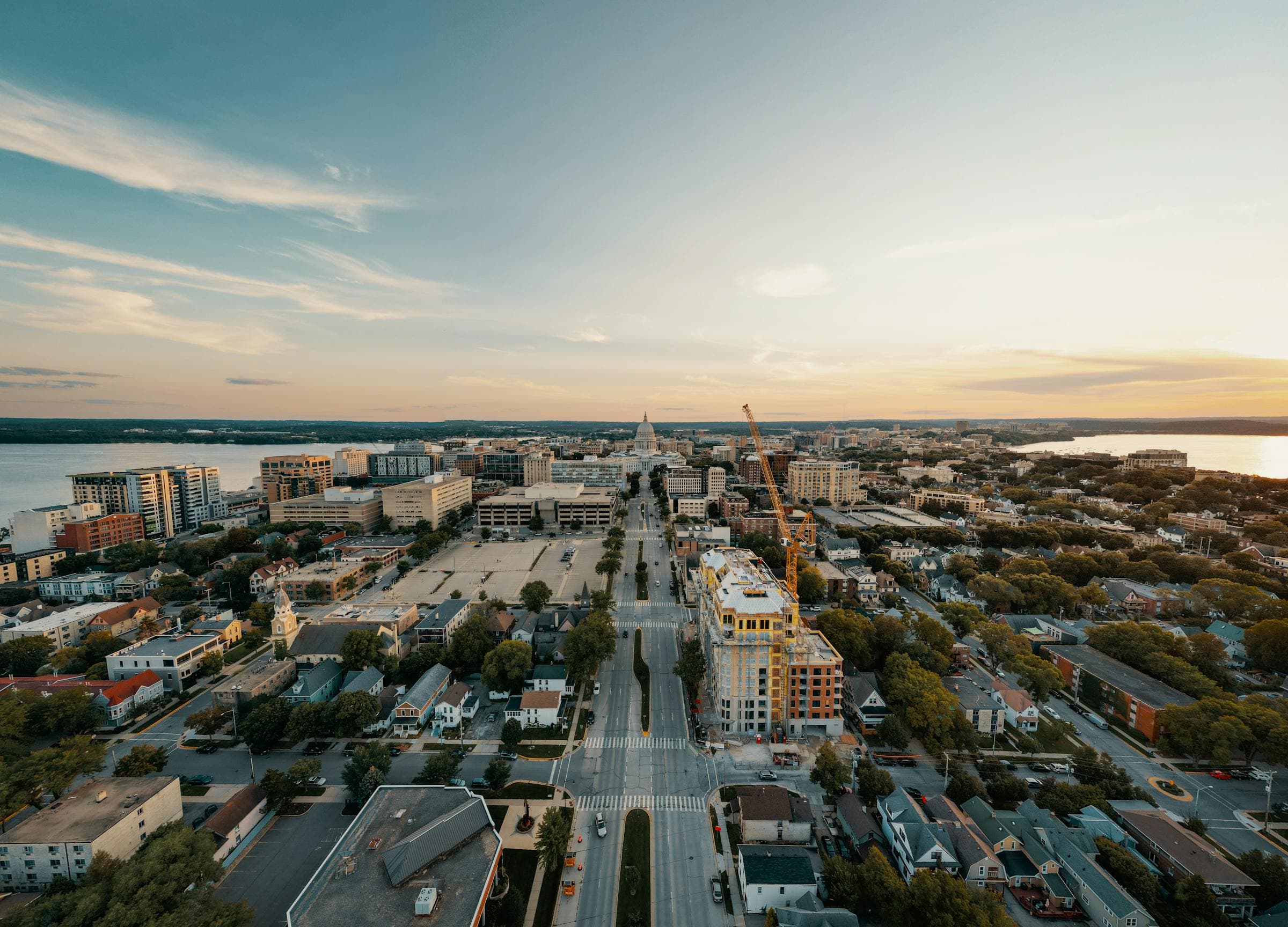 Madison, Wisconsin skyline at dusk